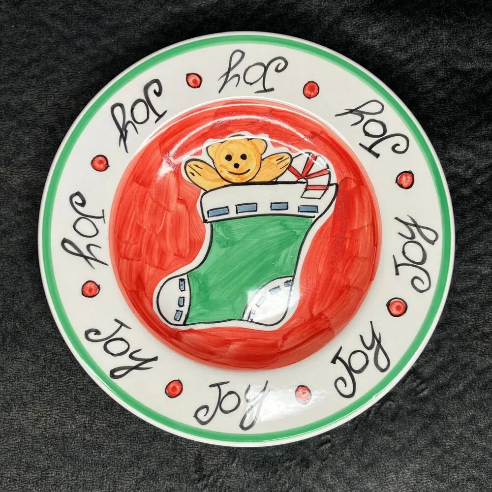 Eddie Bauer Hand Painted Christmas Luncheon Plate 4 Piece Set China 8.25